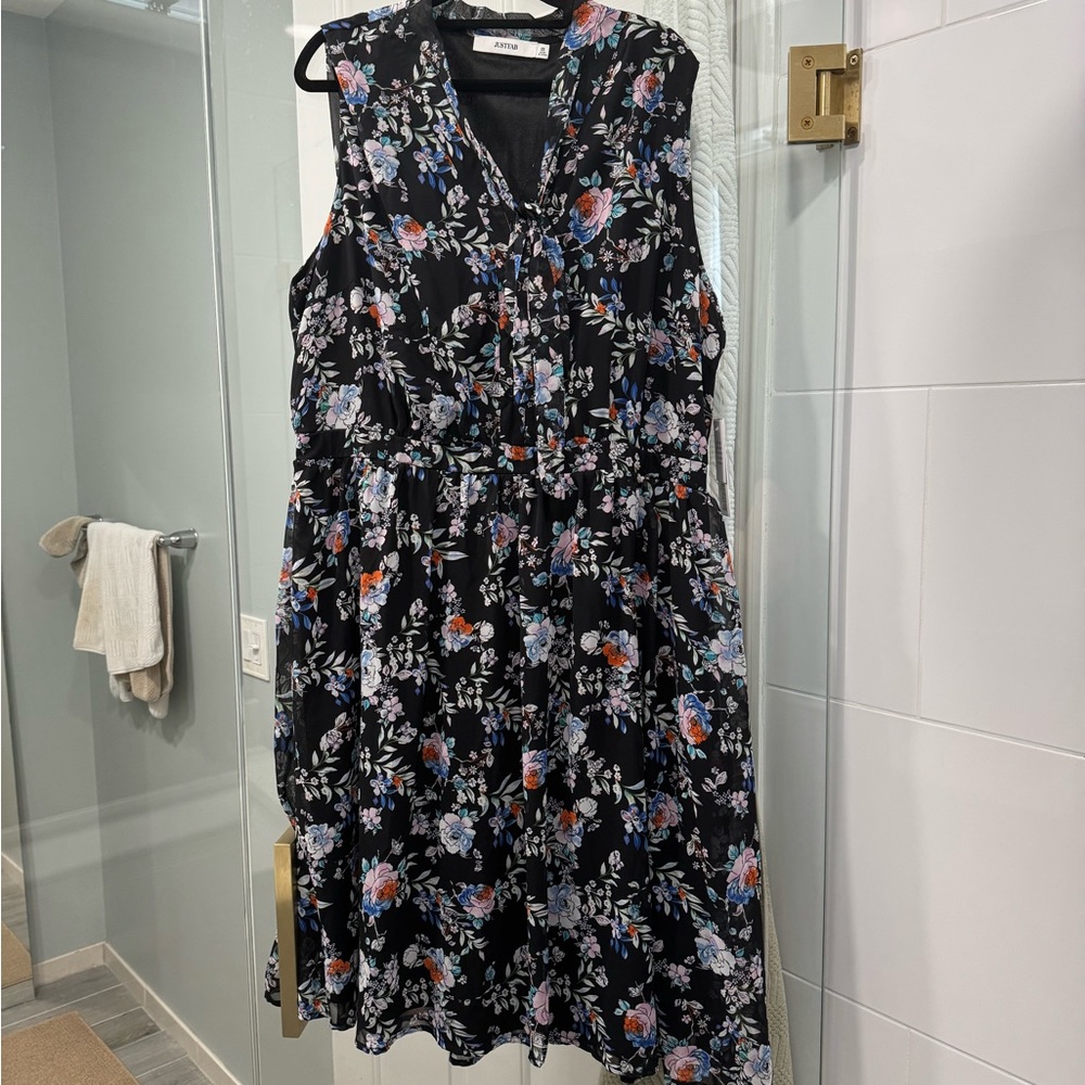 Floral Print Women’s Knee-Length Dress with Tie